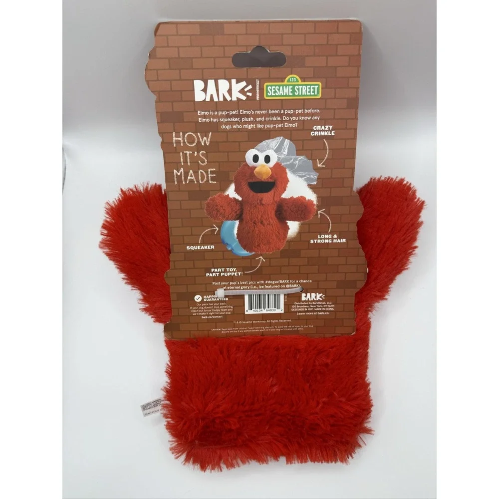 BARK Elmo Dog Toy Squeaker Crinkle Plush Sesame Street All Dog Sizes
